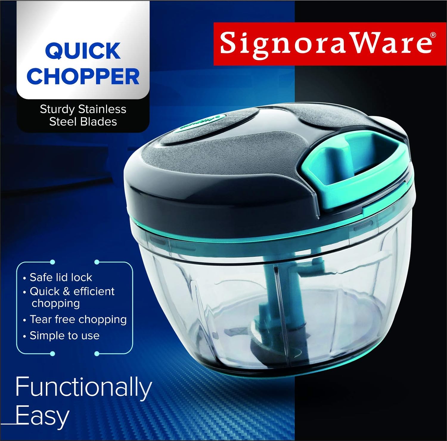 Signoraware Quick Chopper Multipurpose Manual Vegetable-Dry Fruit and Onion Handy Chopper and Quick Cutter Machine for Kitchen with 3 Stainless Steel Blade-Stumbit Kitchen